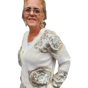 Vest wit met strassbloemen