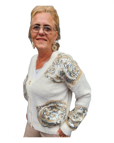 Vest wit met strassbloemen Vest wit met strassbloemen