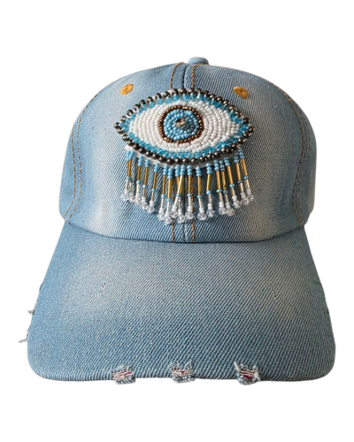 spijkerpet blauw oog