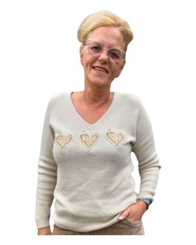 truihartjescreme Trui met Drie Hartjes van Steentjes