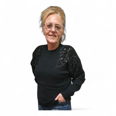 trui strasssteentje schouder