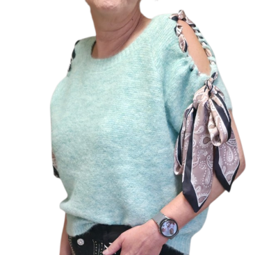 trui1zk (Custom) Mintgroene Damestrui met Strikdetails