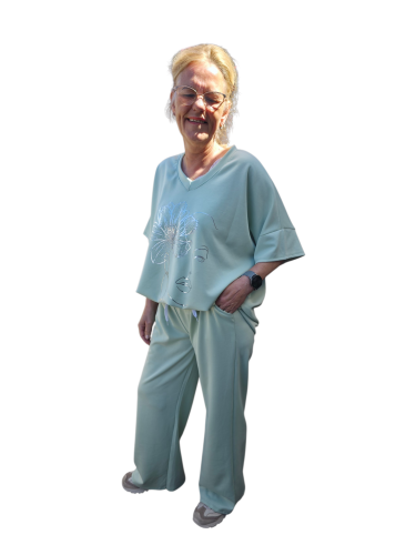 Huispak Bloemmotief steentjes mintgroen