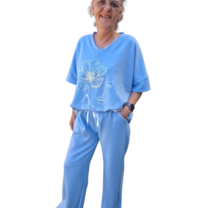 Huispak Bloemmotief steentjes lichtblauw