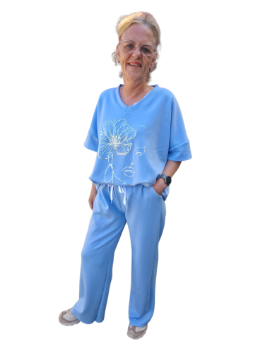 Huispak Bloemmotief steentjes lichtblauw