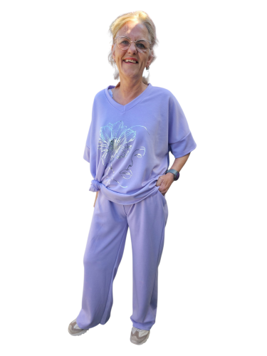 Huispak Bloemmotief steentjes paars