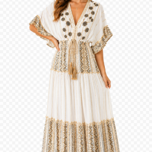 Ibiza jurk met zwarte bloemen Ibiza jurk met zwarte bloemen