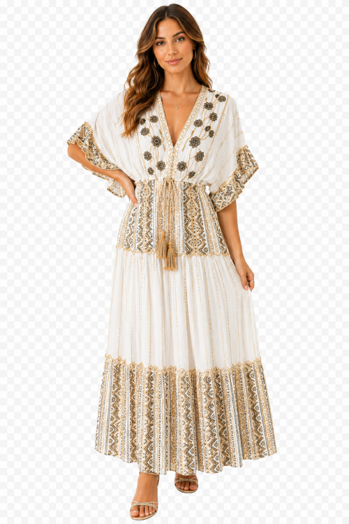 Ibiza jurk met zwarte bloemen Ibiza jurk met zwarte bloemen