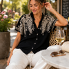 Zwarte Damesblouse met Goud Borduursel Zwarte Damesblouse met Goud Borduursel
