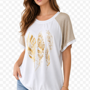 Shirt met Gouden Verenprint Shirt met Gouden Verenprint