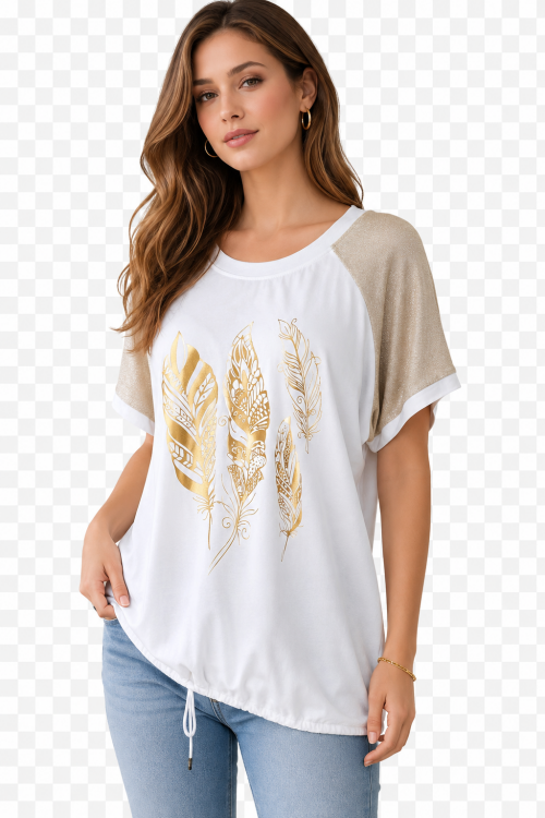 Shirt met Gouden Verenprint Shirt met Gouden Verenprint