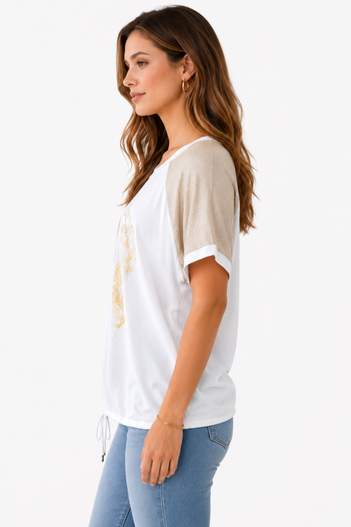Shirt met Gouden Verenprint Shirt met Gouden Verenprint