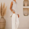 Katoenen Top met Goudkleurige Paillettenbloemen Katoenen Top met Goudkleurige Paillettenbloemen