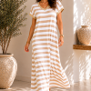 Wit met Gouden Gestreepte Maxi Jurk