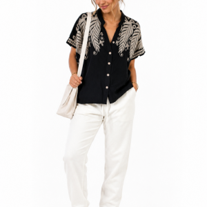 Zwarte Damesblouse met Goud Borduursel Zwarte Damesblouse met Goud Borduursel