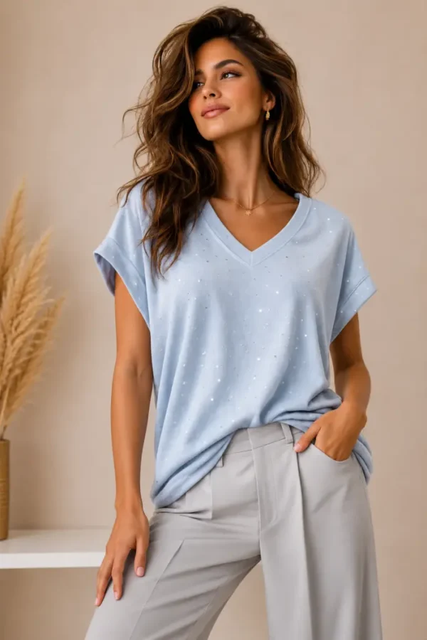 Top met Strassteentjes Licht Blauw Top met Strassteentjes Licht Blauw
