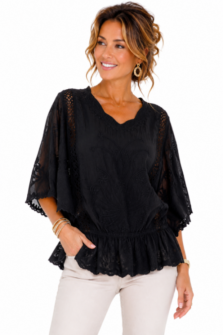 Bohemian Katoenen Top zwart