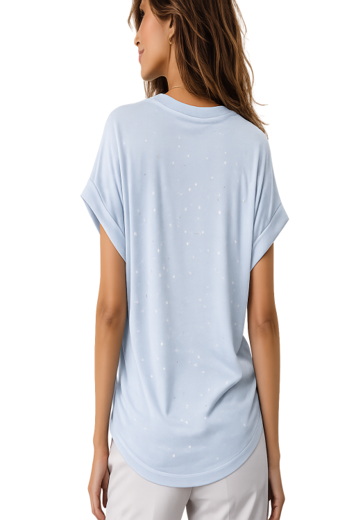 Top met Strassteentjes Licht Blauw