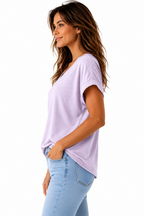 Top met Strassteentjes Licht Paars