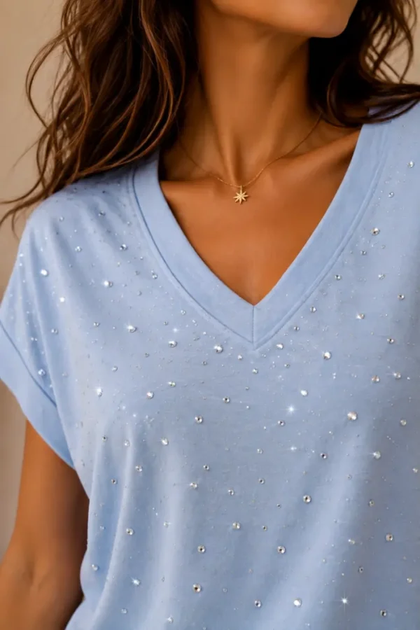 Top met Strassteentjes Licht Blauw Top met Strassteentjes Licht Blauw