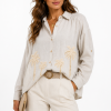 Blouse Zandkleur met Geborduurde Palmbomen lm Blouse Zandkleur met Geborduurde Palmbomen lm
