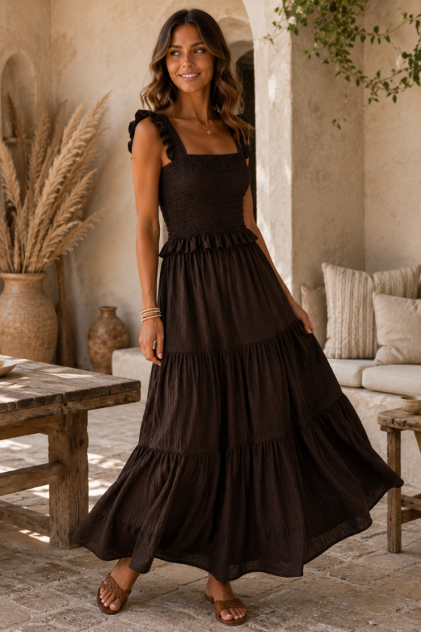 Donkerbruine Maxi Jurk One-Size Donkerbruine Maxi Jurk One-Size