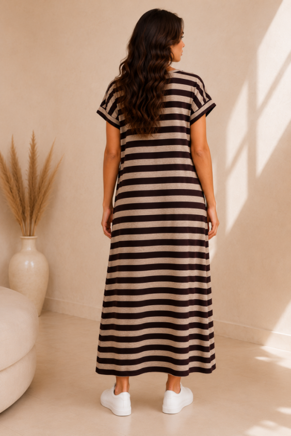 Bruin/Gouden Gestreepte Maxi Jurk Bruin/Gouden Gestreepte Maxi Jurk