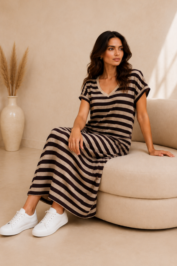 Bruin/Gouden Gestreepte Maxi Jurk Bruin/Gouden Gestreepte Maxi Jurk