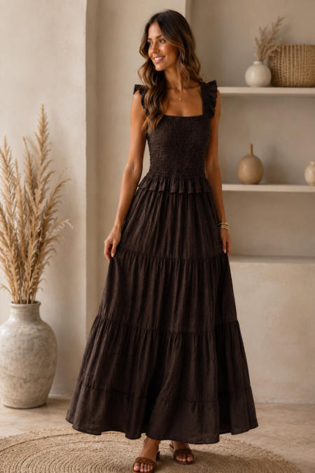 Donkerbruine Maxi Jurk One-Size