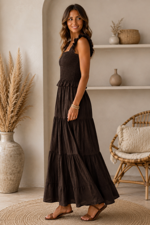 Donkerbruine Maxi Jurk One-Size Donkerbruine Maxi Jurk One-Size