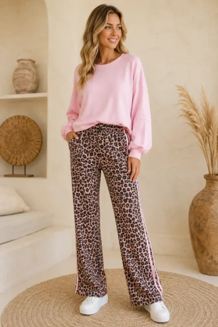 Roze Vrijetijdspak met Panterprint