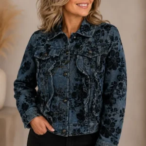 Trendy blauw damesjasje met bloemenprint