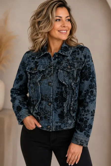 Trendy blauw damesjasje met bloemenprint Trendy blauw damesjasje met bloemenprint