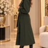 Donkergroene Damesmantel met Bontlook | Valentina | Links Donkergroene Damesmantel met Bontlook | Valentina | Links