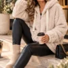 Beige Dames Teddy Hoody Jas met Capuchon life Beige Dames Teddy Hoody Jas met Capuchon life
