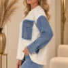 Crème Dames Trui met Denim Mouwen Links Crème Dames Trui met Denim Mouwen Links