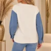 Crème Dames Trui met Denim Mouwen Standaard Crème Dames Trui met Denim Mouwen Standaard