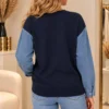 Donkerblauwe Dames Trui met Denim Mouwen Achter Donkerblauwe Dames Trui met Denim Mouwen Achter