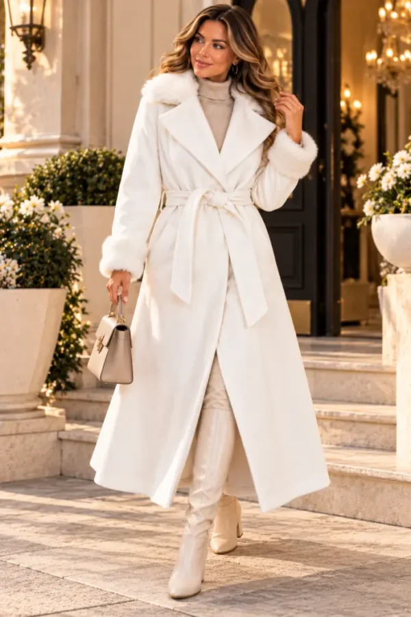Witte Damesmantel met Bontlook life Witte Damesmantel met Bontlook life