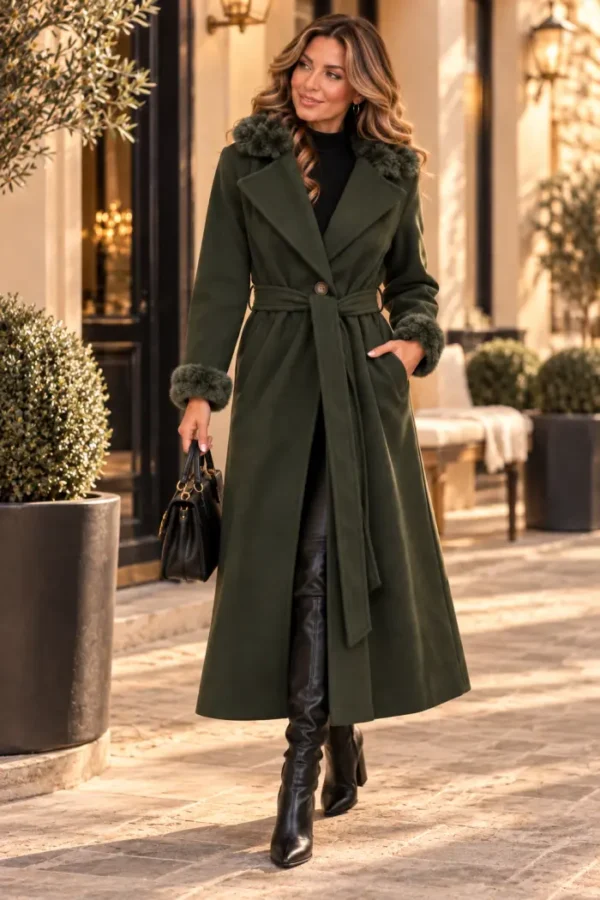 Donkergroene Damesmantel met Bontlook | Valentina | Life Donkergroene Damesmantel met Bontlook | Valentina | Life