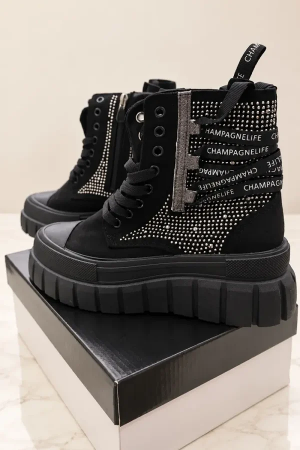 Chunky Zool standaard Zwarte Dames Boots met Studs & Chunky Zool standaard