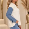 Crème Dames Trui met Denim Mouwen Rechts Crème Dames Trui met Denim Mouwen Rechts