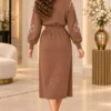 Bruine Dames Jurk met Bloemen Bruine Dames Jurk met Bloemen