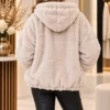 Beige Dames Teddy Hoody Jas met Capuchon achter Beige Dames Teddy Hoody Jas met Capuchon achter