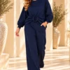 Navy Dames Vrijetijdspak met Knoop | Valentina Navy Dames Vrijetijdspak met Knoop | Valentina